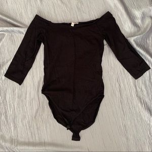 Black Boat-neck Leotard Bodysuit